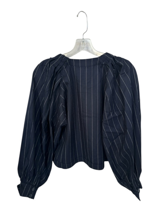 Shug! Size M Navy & Tan Polyester Blend Long Balloon Sleeve Pinstripe Top Navy & Tan / M
