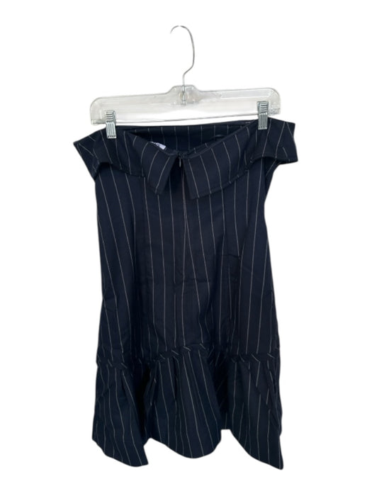 Shug! Size L Navy & Tan Polyester Blend Strapless Pinstripe Drop Waist Dress Navy & Tan / L