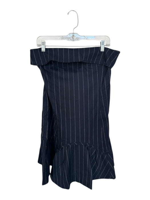 Shug! Size L Navy & Tan Polyester Blend Strapless Pinstripe Drop Waist Dress Navy & Tan / L