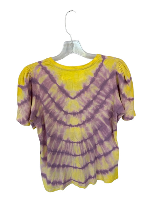 Raquel Allegra Size 0/XS Yellow & Purple Cotton Short Sleeve Tie Dye Top Yellow & Purple / 0/XS