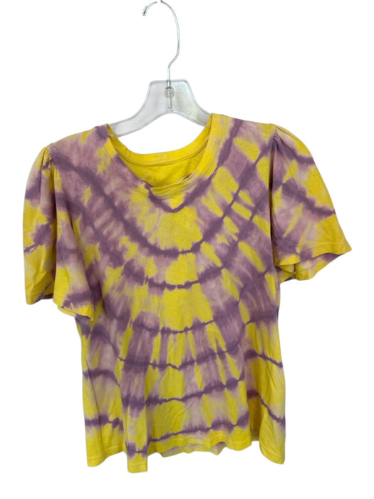 Raquel Allegra Size 0/XS Yellow & Purple Cotton Short Sleeve Tie Dye Top Yellow & Purple / 0/XS