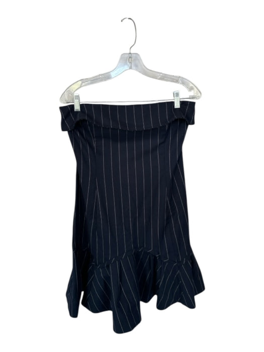 Shug! Size M Navy & Tan Polyester Blend Strapless Pinstripe Drop Waist Dress Navy & Tan / M
