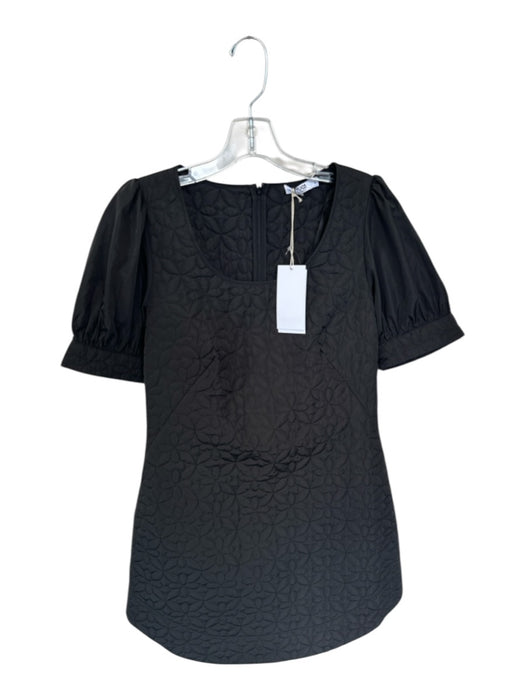 Shug! Size L Black Polyester Short Balloon Sleeve Jaquard Flowers Short Dress Black / L