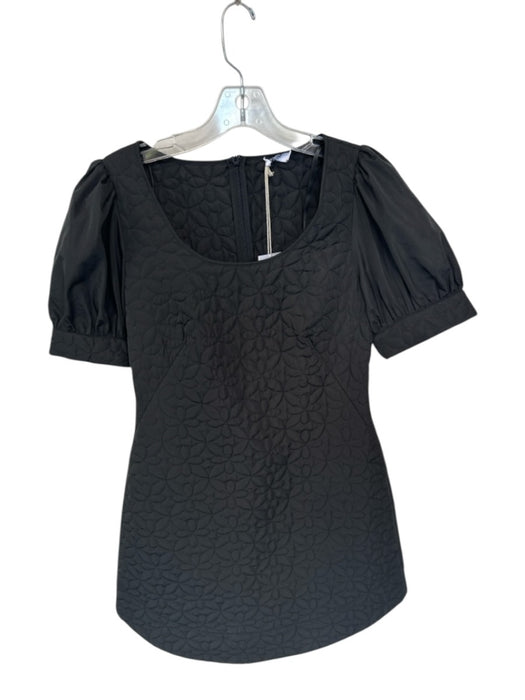 Shug! Size M Black Polyester Short Balloon Sleeve Jaquard Flowers Short Dress Black / M