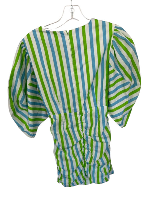 Rhode Size 2 Green & Blue Cotton Long Balloon Sleeve Striped keyhole front Dress Green & Blue / 2