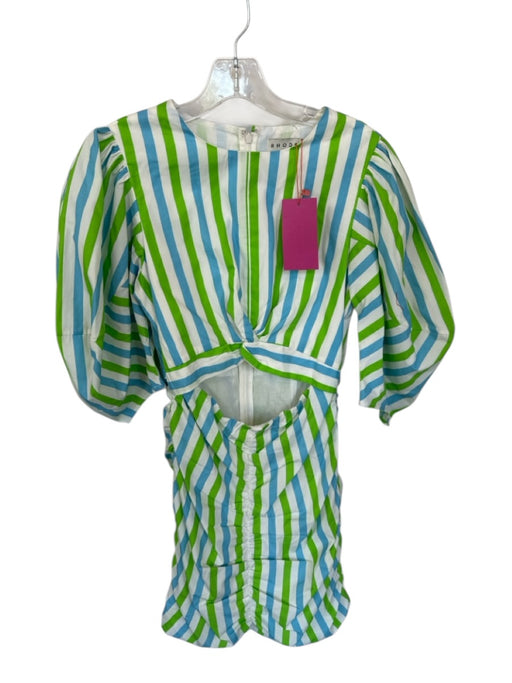 Rhode Size 2 Green & Blue Cotton Long Balloon Sleeve Striped keyhole front Dress Green & Blue / 2