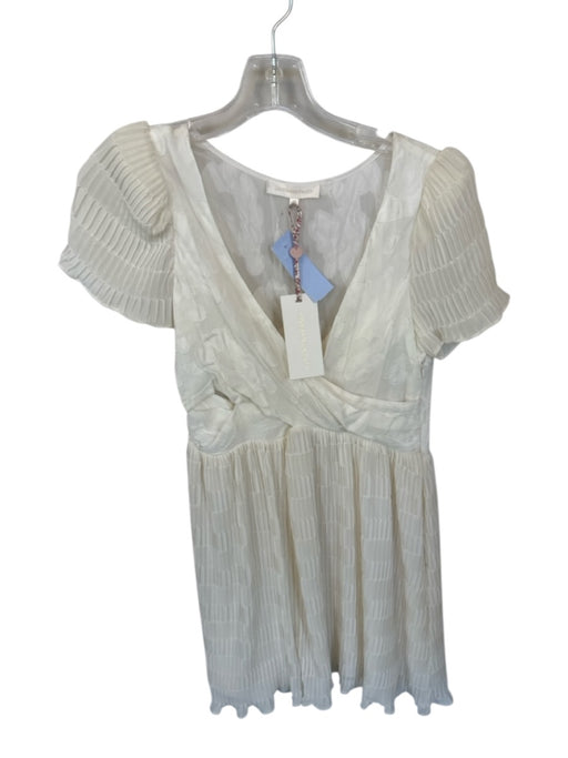 Loveshackfancy Size 4 Antique White Silk Short Balloon Sleeve Flowers Dress Antique White / 4