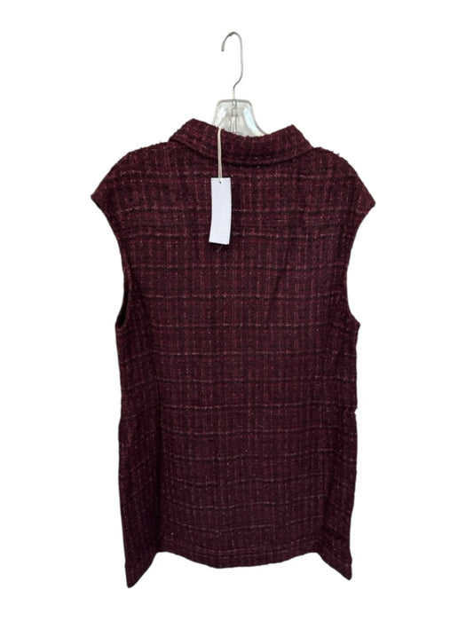Shug! Size L Maroon & Brown Polyester Blend Cap Sleeve Tweed Button Down Dress Maroon & Brown / L