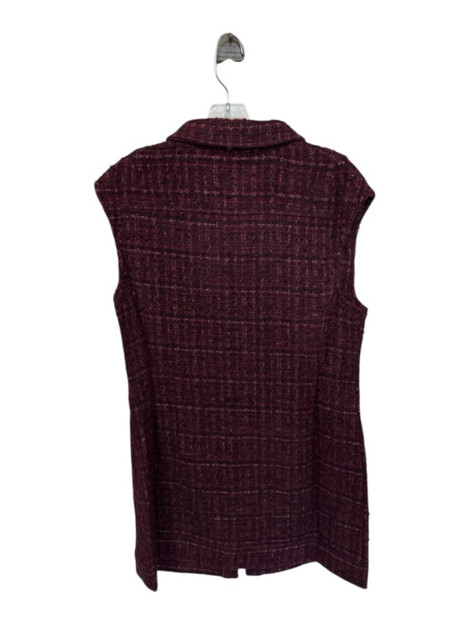 Shug! Size S Maroon & Brown Polyester Blend Cap Sleeve Tweed Button Down Dress Maroon & Brown / S
