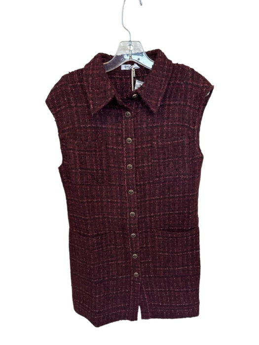 Shug! Size S Maroon & Brown Polyester Blend Cap Sleeve Tweed Button Down Dress Maroon & Brown / S