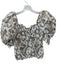 The Femm Size M Taupe & White Cotton Short Balloon Sleeve smocked leaves Top Taupe & White / M