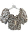 The Femm Size M Taupe & White Cotton Short Balloon Sleeve smocked leaves Top Taupe & White / M