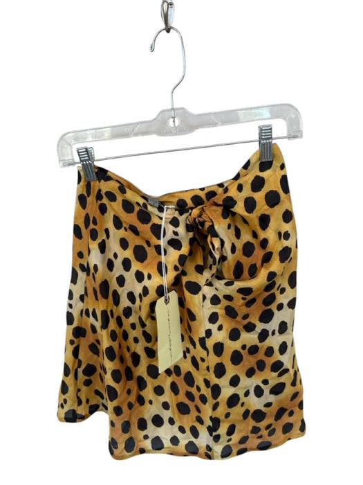 Raquel Allegra Size 0 Tan & black Silk Strapless Animal Print Front Tie Top Tan & black / 0