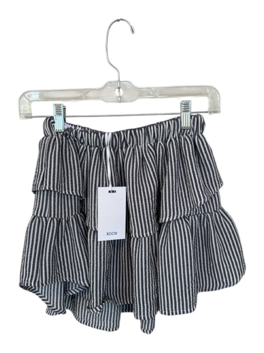 Koch Size XS Navy & white Cotton Blend Elastic Waist Striped Ruffles Mini Skirt Navy & white / XS