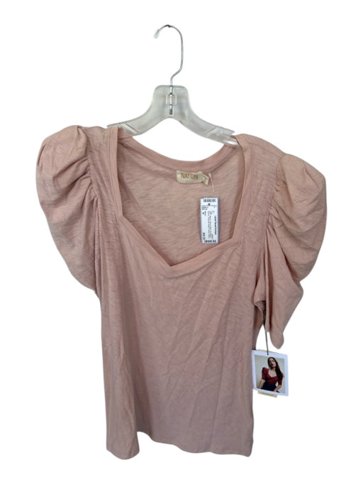 Nation Size M Mauve Pima Cotton 3/4 Balloon Sleeve Shoulder Detail V Neck Top Mauve / M