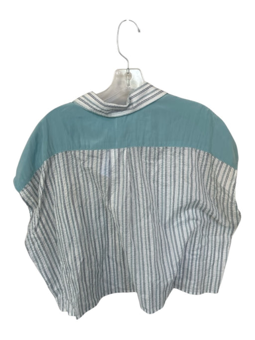 Koch Size S Slate Blue & White Cotton Blend Cap Sleeve Stirrup Button Down Top Slate Blue & White / S