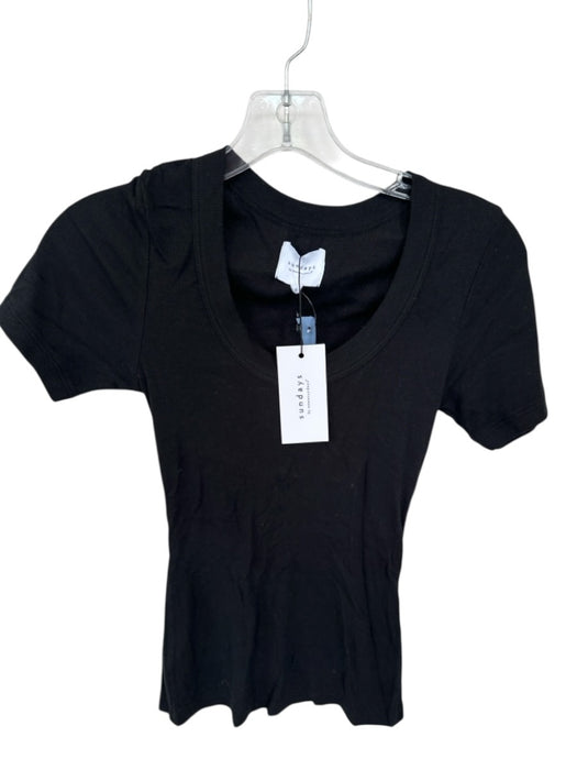 Sundays Size XS Black Modal Blend Short Sleeve Ribbed Scoop Neck Top Black / XS
