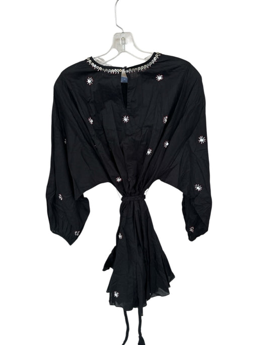 Rhode Size S Black & Red Cotton Blend Long Balloon Sleeve Beaded Dress Black & Red / S