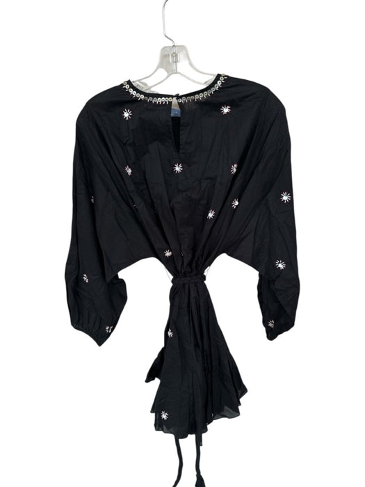 Rhode Size S Black & Red Cotton Blend Long Balloon Sleeve Beaded Dress Black & Red / S