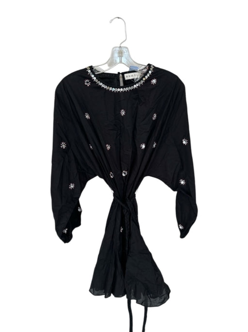 Rhode Size S Black & Red Cotton Blend Long Balloon Sleeve Beaded Dress Black & Red / S