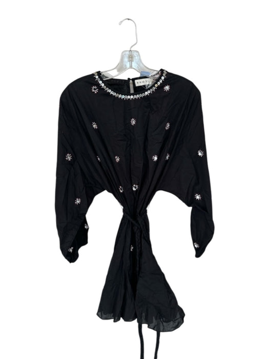 Rhode Size S Black & Red Cotton Blend Long Balloon Sleeve Beaded Dress Black & Red / S