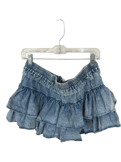 Shug! Size L Med Dark Wash Cotton Blend Drawstring Ruffles Mini Skort Med Dark Wash / L