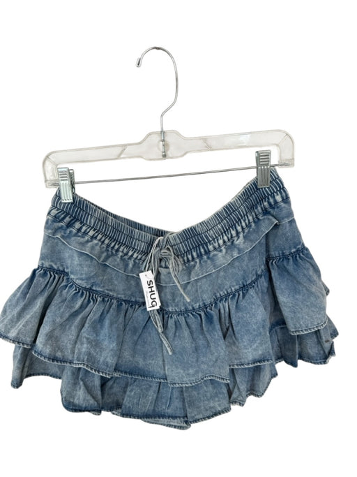 Shug! Size L Med Dark Wash Cotton Blend Drawstring Ruffles Mini Skort Med Dark Wash / L