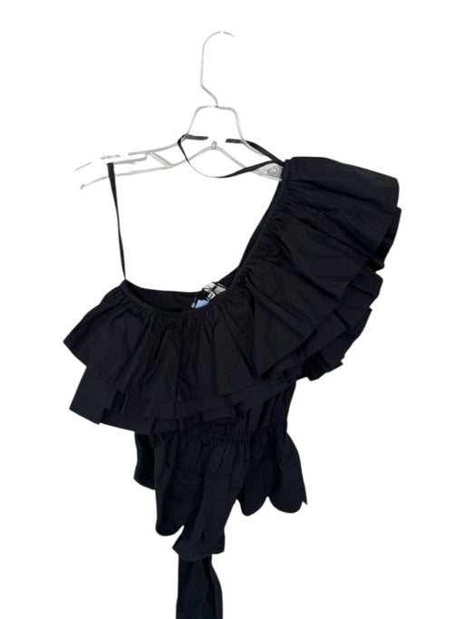 Scarlett Poppies Size XS Black Cotton One Shoulder Ruffles Scalloped Hem Top Black / XS
