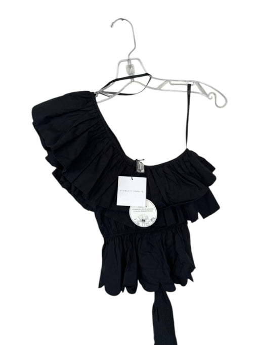 Scarlett Poppies Size XS Black Cotton One Shoulder Ruffles Scalloped Hem Top Black / XS
