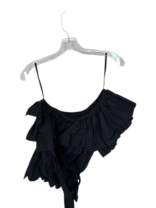 Scarlett Poppies Size M Black Cotton One Shoulder Ruffles Scalloped Hem Top Black / M