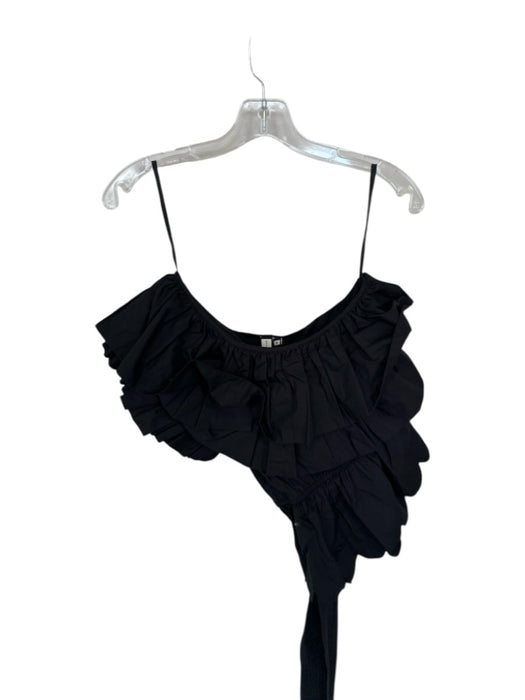 Scarlett Poppies Size M Black Cotton One Shoulder Ruffles Scalloped Hem Top Black / M