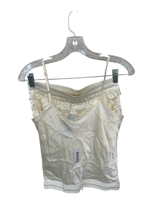 Shug! Size S Ivory Silk Spaghetti Strap Drawstring Waist Top Ivory / S