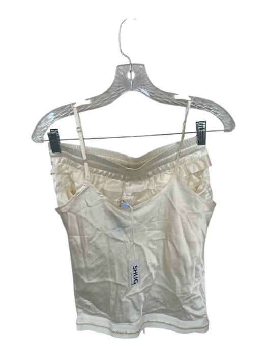 Shug! Size S Ivory Silk Spaghetti Strap Drawstring Waist Top Ivory / S