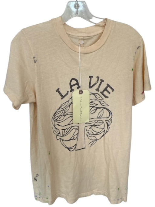 Raquel Allegra Size 0/XS Cream & Black Cotton Short Sleeve Paint Splatter Top Cream & Black / 0/XS