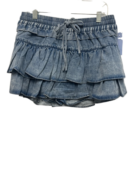 Shug! Size Small Blue Cotton Blend Denim Ruffles Mini Drawstring Skirt Blue / Small