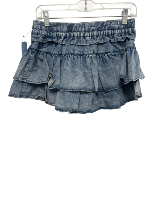 Shug! Size Small Blue Cotton Blend Denim Ruffles Mini Drawstring Skirt Blue / Small