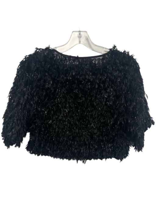 Shug! Size Medium Black Polyester Fuzzy Short Sleeve Feather Top Black / Medium