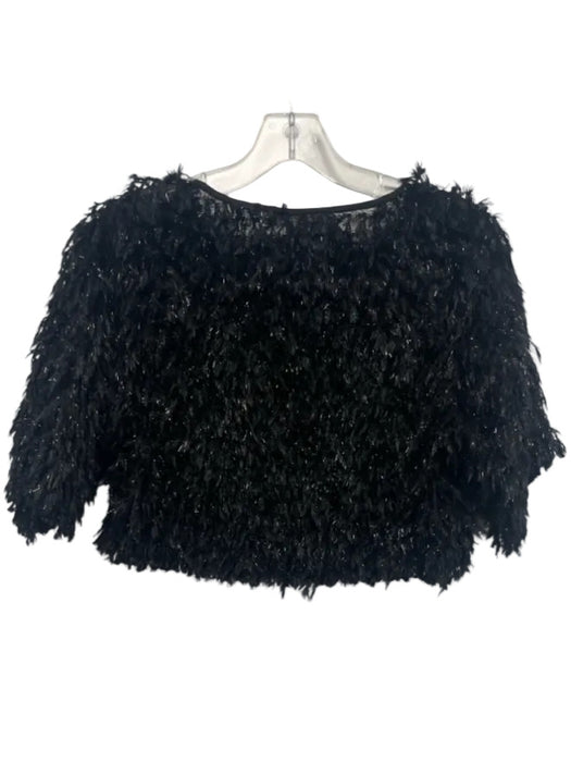 Shug! Size Medium Black Polyester Fuzzy Short Sleeve Feather Top Black / Medium