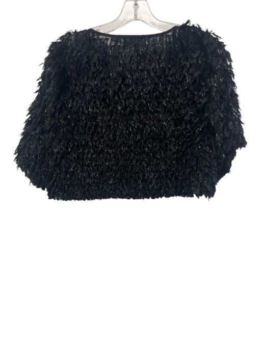 Shug! Size Large Black Polyester Fuzzy Short Sleeve Feather Top Black / Large