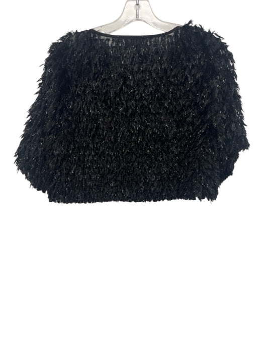 Shug! Size Large Black Polyester Fuzzy Short Sleeve Feather Top Black / Large