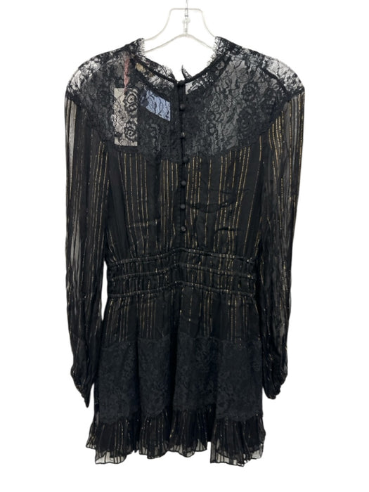 Loveshackfancy Size XS Black Viscose Blend Gold Thread Long Sleeve Dress Black / XS