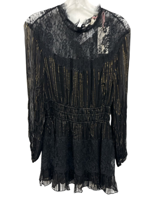 Loveshackfancy Size XS Black Viscose Blend Gold Thread Long Sleeve Dress Black / XS