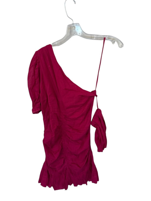 Isabel Marant Size 36 Berry Cotton One Shoulder Gathered Front Side Zip Dress Berry / 36