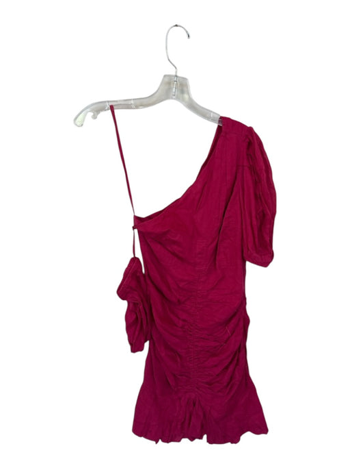 Isabel Marant Size 36 Berry Cotton One Shoulder Gathered Front Side Zip Dress Berry / 36
