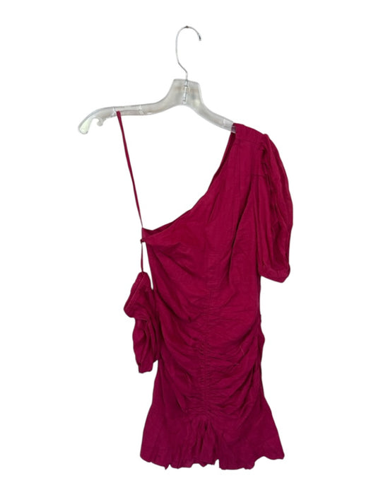 Isabel Marant Size 36 Berry Cotton One Shoulder Gathered Front Side Zip Dress Berry / 36