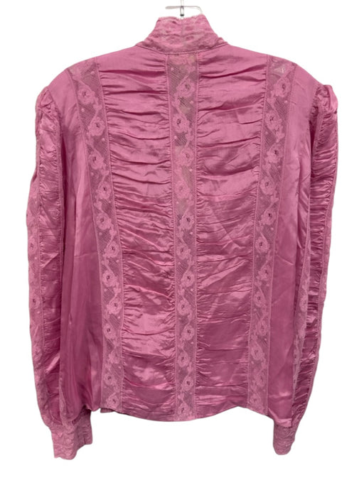Loveshackfancy Size Medium Pink Viscose Blend Lace Long Sleeve Blouse Top Pink / Medium