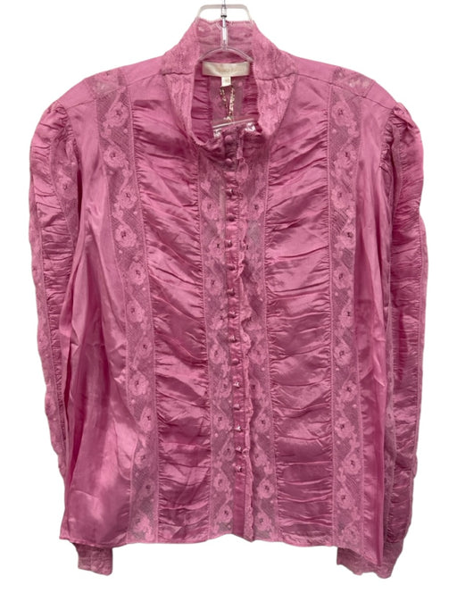 Loveshackfancy Size Medium Pink Viscose Blend Lace Long Sleeve Blouse Top Pink / Medium