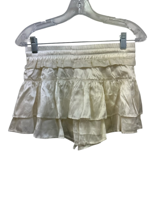Shug! Size Small Ivory Silk Spaghetti Strap Mini Ruffles Drawstring Skirt Set Ivory / Small