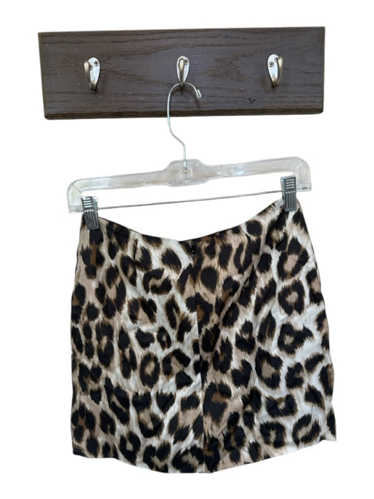 La Prestic Ouiston Size 00 Brown & White Silk Back Zip Animal Print Mini Skirt Brown & White / 00