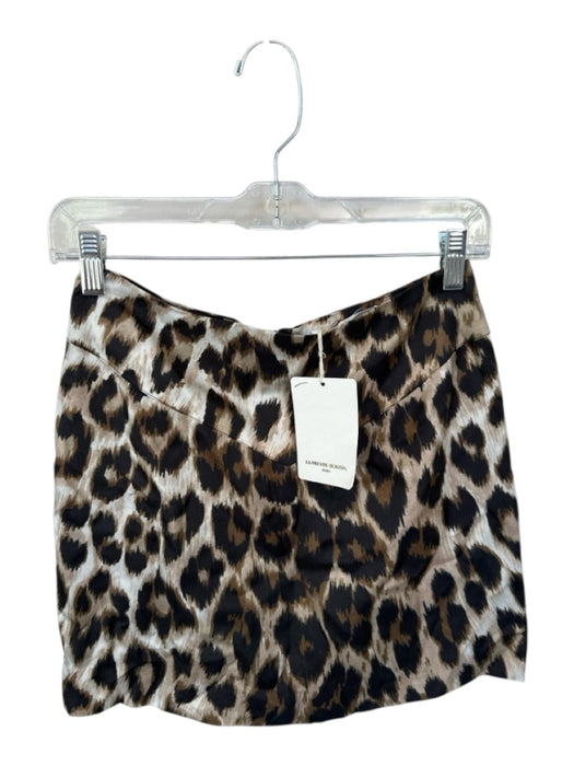 La Prestic Ouiston Size 00 Brown & White Silk Back Zip Animal Print Mini Skirt Brown & White / 00